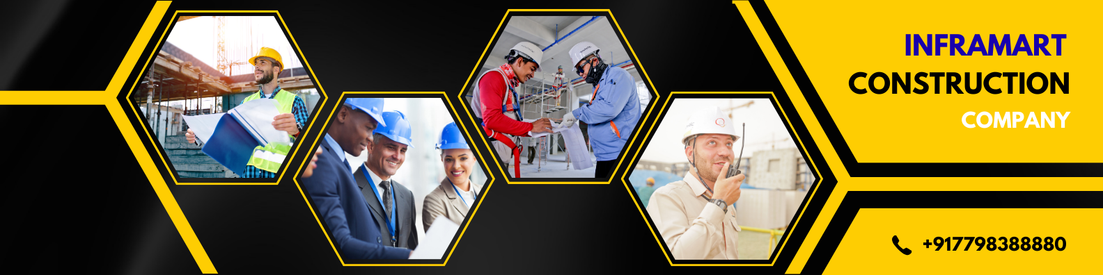 yellow modern construction linkedin banner